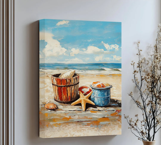 Soft clouds drift above the beach in this coastal-themed canvas prints, a perfect example of beautiful canvas wall decor.