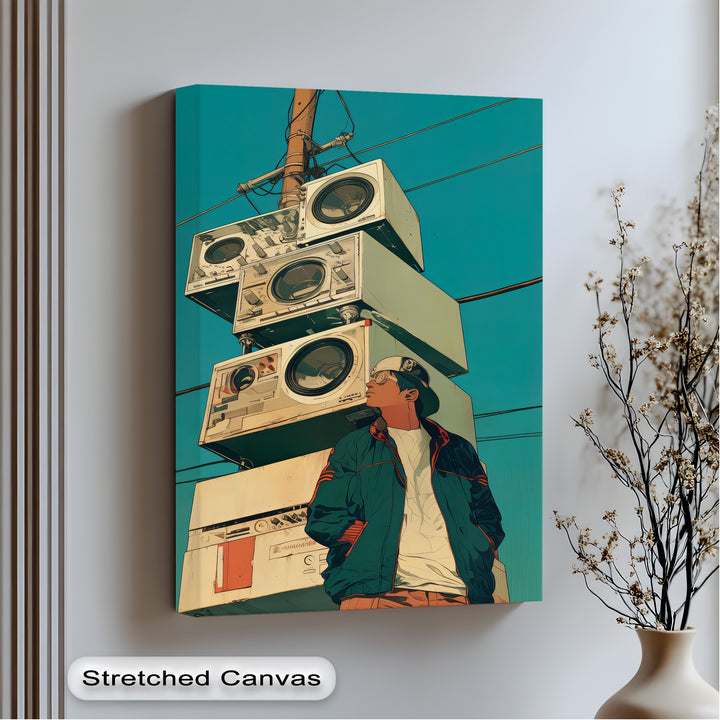 Stacked Boom Boxes with Streetwear Vibes- Retro Canvas Print
