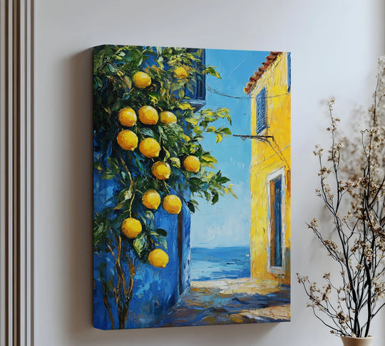 Mediterranean Alley with Lemons – Coastal Kitchen Canvas Print - MyPhotoStation