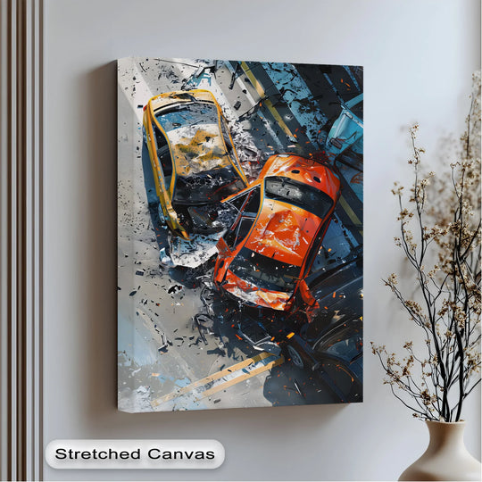 High-Speed Impact – Dynamic Car Crash Scene Canvas Print - MyPhotoStation