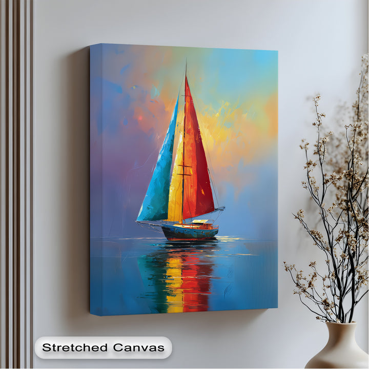 Sails of Fire and Sea – Vibrant Sailboat Canvas Print
