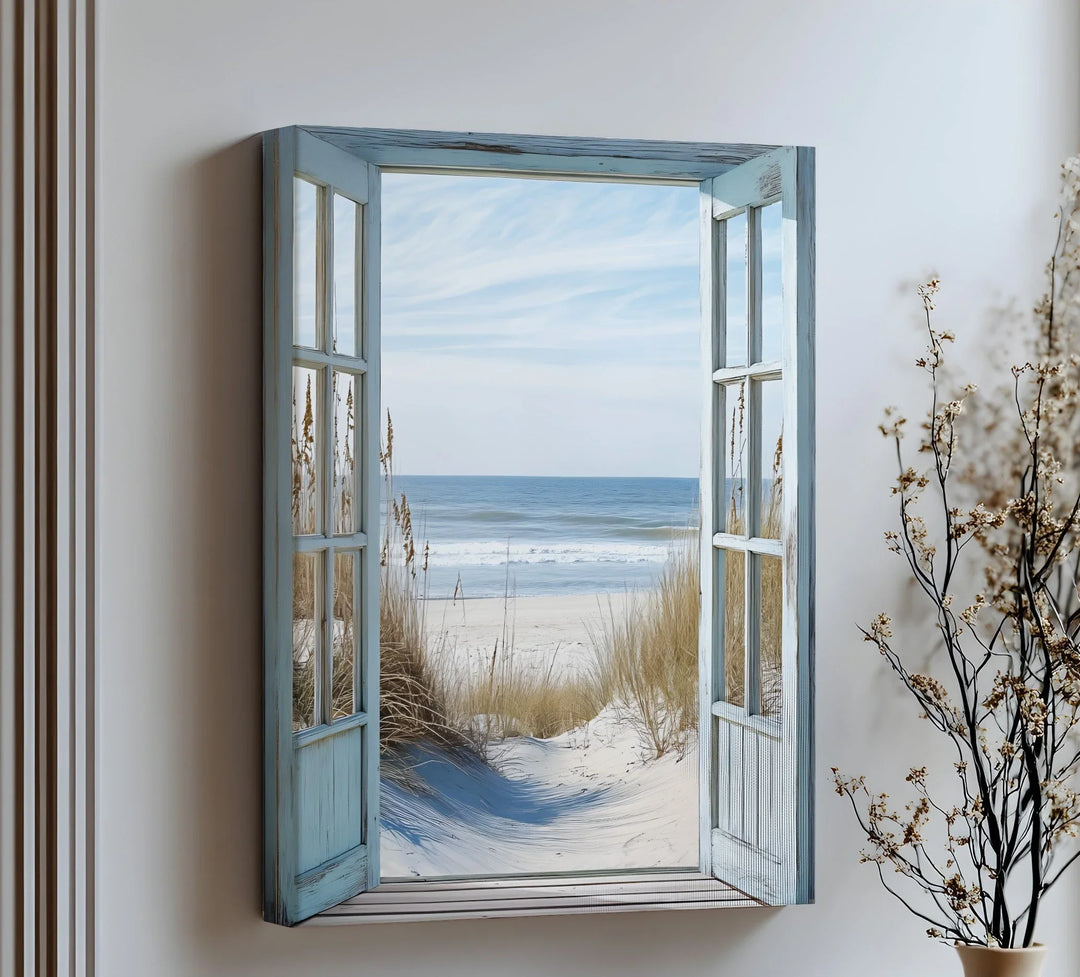 Ocean Breeze View – Open Window Beach Scene Kitchen Canvas Print - MyPhotoStation