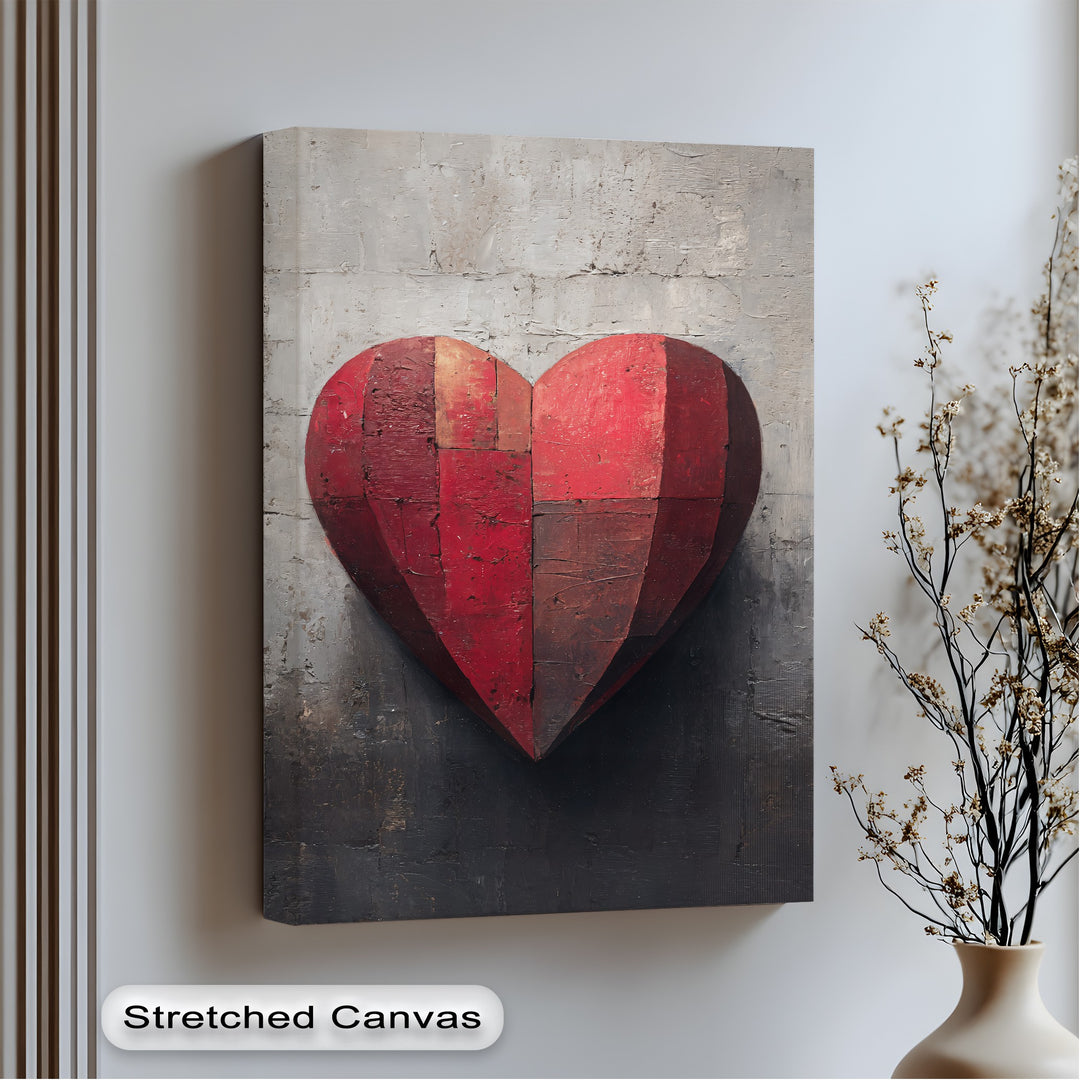 Highlighting the abstract quality, a rustic red heart canvas print with textured panels transforms love into one of the big canvas prints, evoking an industrial yet romantic feel.