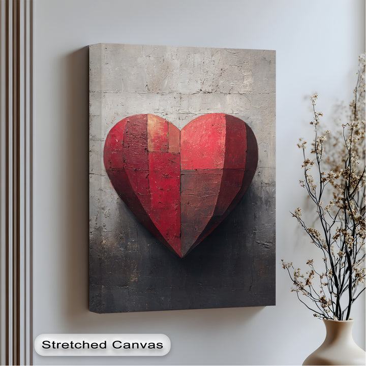 Highlighting the abstract quality, a rustic red heart canvas print with textured panels transforms love into one of the big canvas prints, evoking an industrial yet romantic feel.