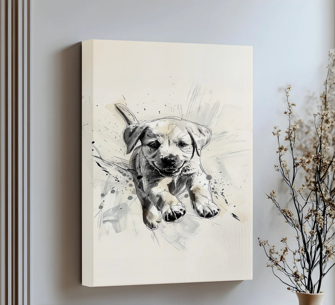 Leap of Joy – Sketch Style Playful Puppy Art Puppies Canvas Print - MyPhotoStation
