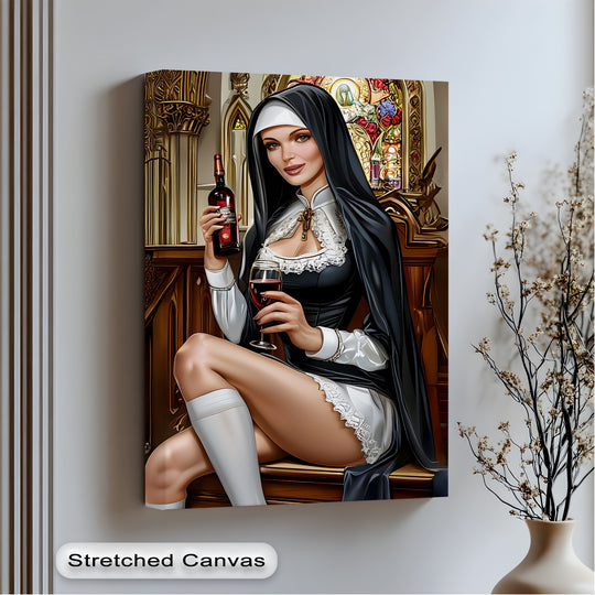 Highlighting the abstract quality, the 'Sacred Temptation' sensual nun erotic canvas print is one of the best canvas prints with a suggestive figural design.