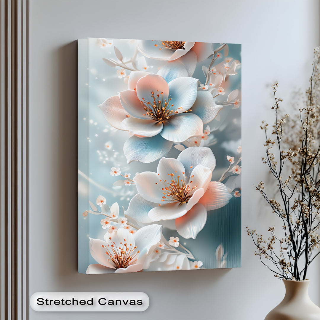Blushing Petal Dream – pastel flower canvas wall art


