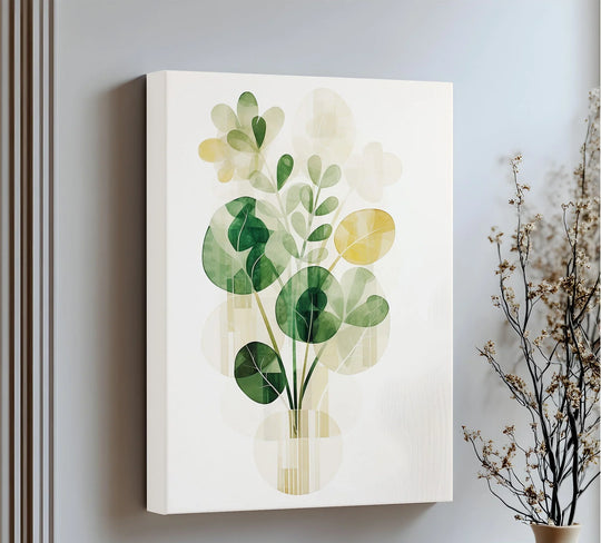 Golden Bloom Harmony – Minimalist Botanical Arrangement Canvas Print - MyPhotoStation
