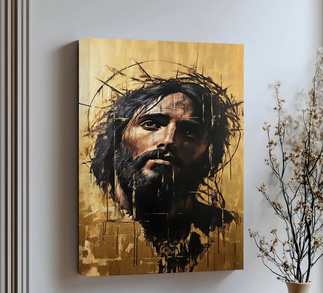 A powerful expression of sacrifice, this canvas wall art of Christ crowned in thorns evokes deep reverence.

