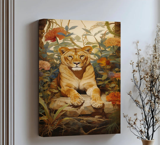 Superior big canvas prints capture the serene 'Queen of the Jungle Repose,' exhibiting refined material quality and textural depth in this animal canvas print.