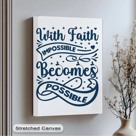 The pristine edge of this unique canvas print displays an inspirational message, bordered by minimalist decor and a neutral palette.
