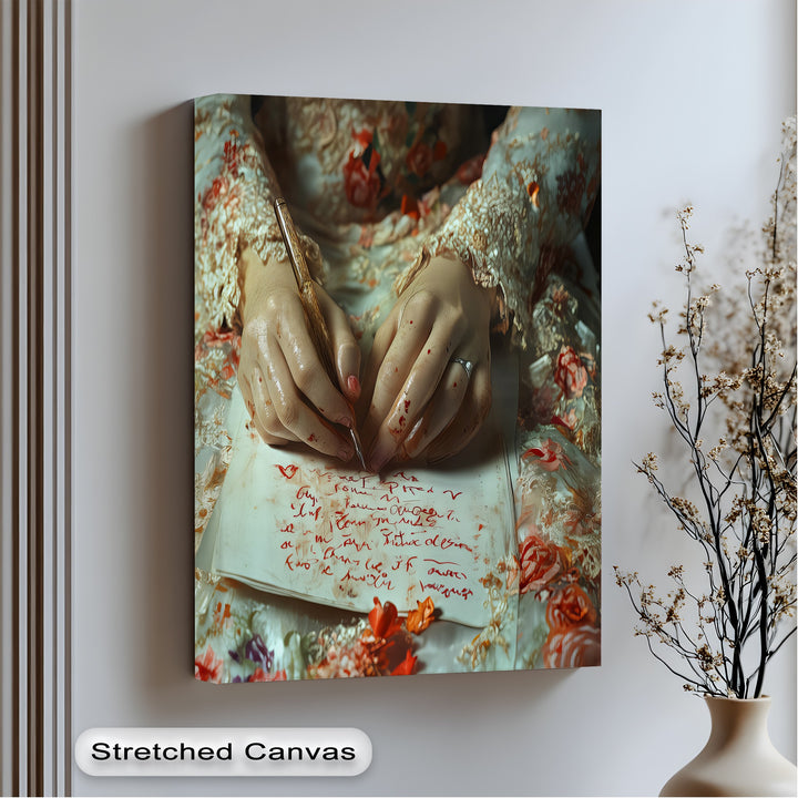 Crimson Petals & Ink – Persian Canvas Print