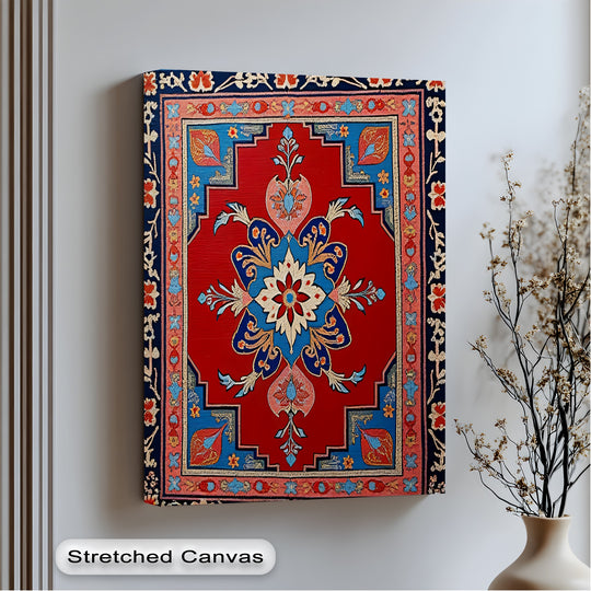 The stillness of the 'Royal Elegance Medallion' canvas art is captured in this Persian canvas print, highlighting the ornate details and symmetrical beauty of the central design.