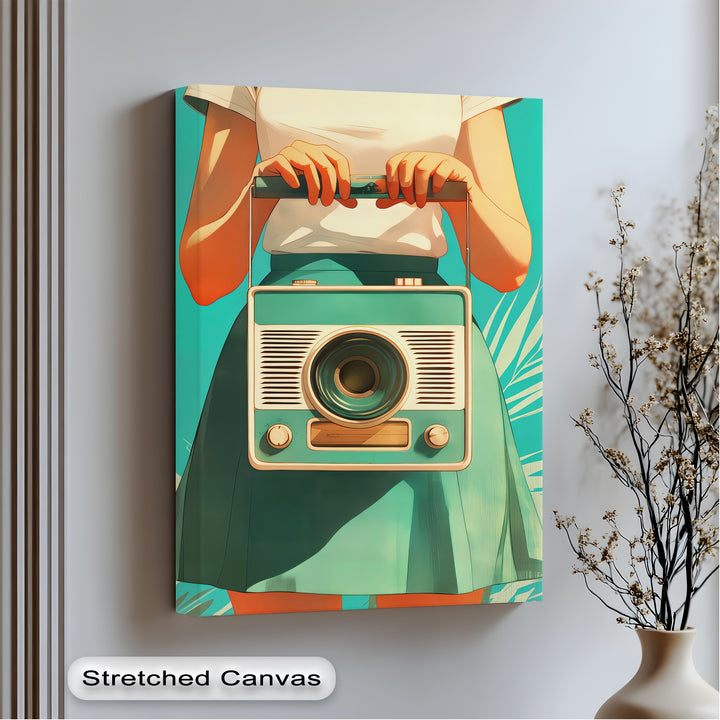 Tuned In – Retro Radio Girl Canvas Print