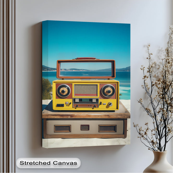 Seaside Soundwaves – Yellow Vintage Boombox Canvas Print