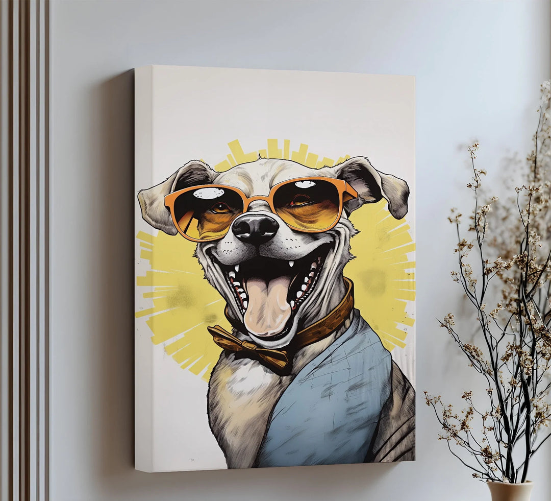 Sunshine Smile Pup – Retro Cool Dog Portrait Puppies Canvas Print - MyPhotoStation