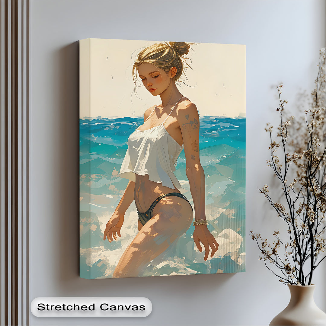 serene ocean-inspired erotic canvas wall art soft tones framed artwork