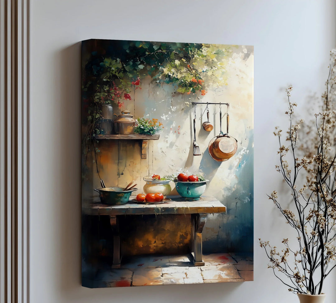 Tuscan Courtyard Kitchen – Rustic Mediterranean Canvas Print - MyPhotoStation