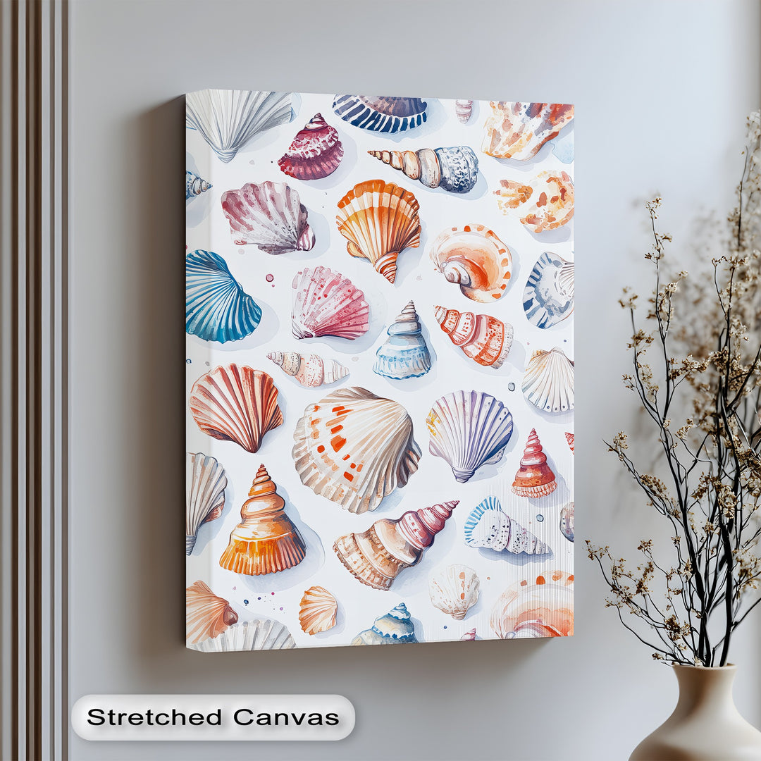 Colorful shells come to life in this eye-catching canvas wall art—a beach lover’s dream.

