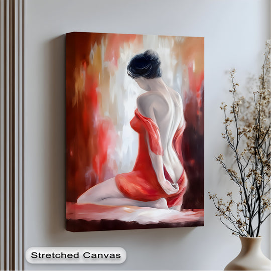 Geometric composition of the Velvet Reverie canvas art features bold lines and soft curves, highlighting the form with contemporary canvas art.