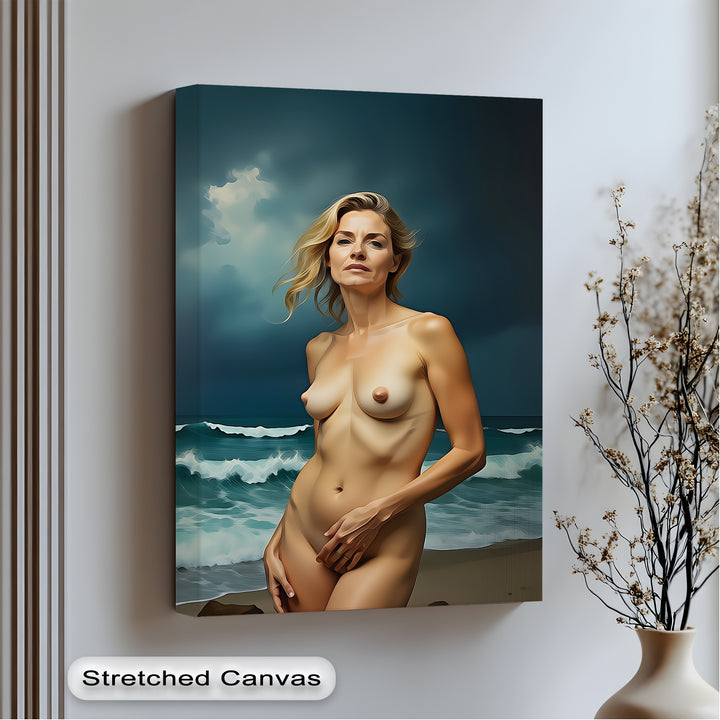 Ocean Muse – Windswept Nude Canvas Wall Art | Framed Art