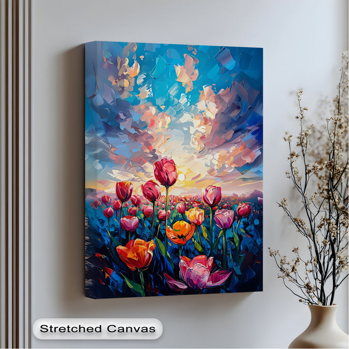 Radiant Bloom – Abstract Tulip Field at Sunset Canvas Print