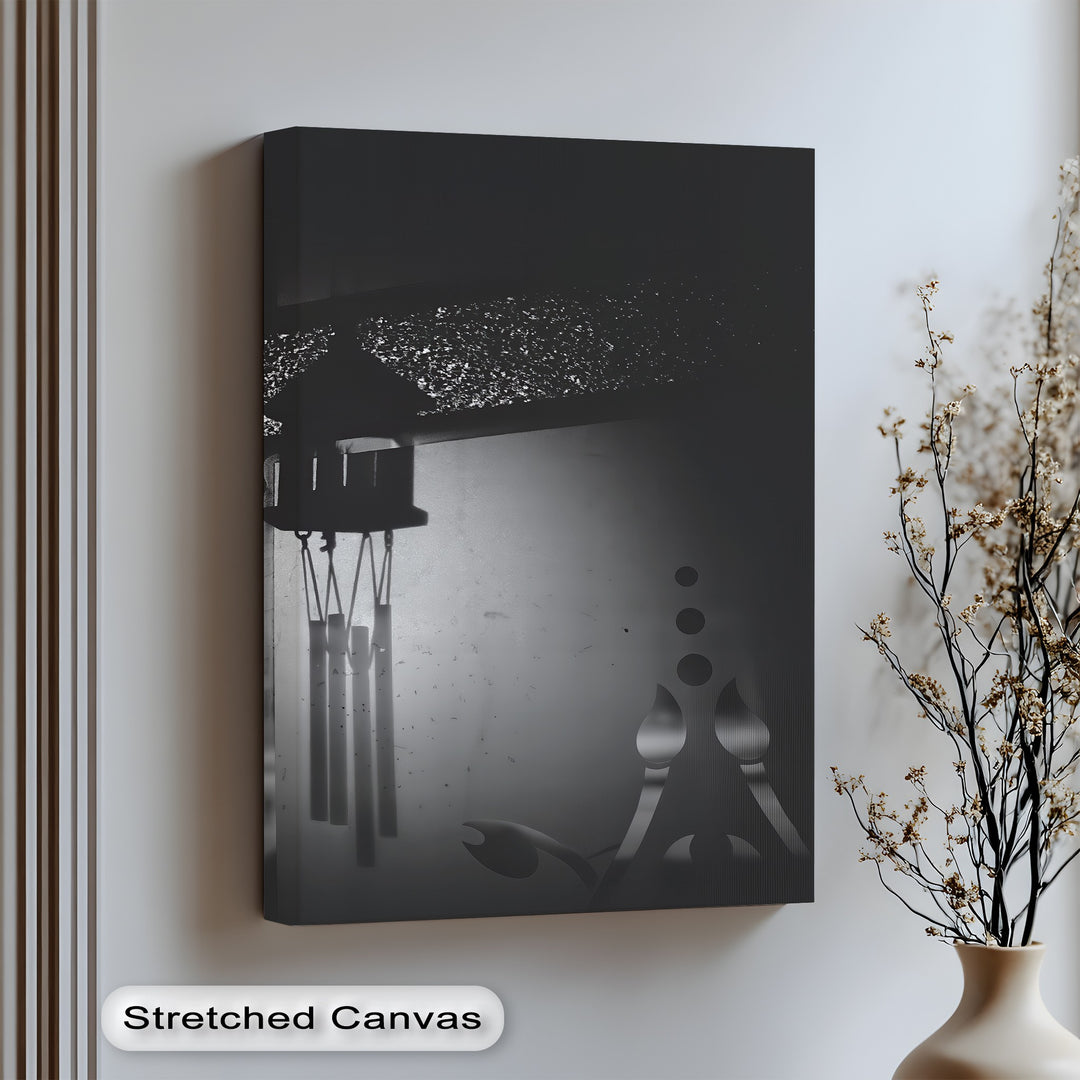 Let shadows dance on your wall with this moody canvas wall art featuring wind chimes and abstract light.


