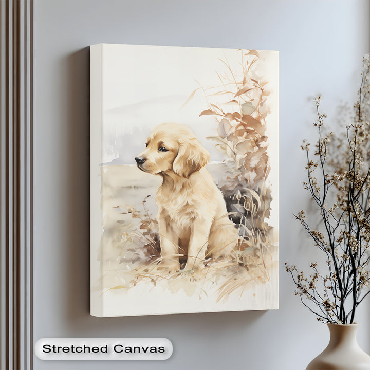 Golden Retriever in Autumn Light – Vintage Style Puppies Canvas Print