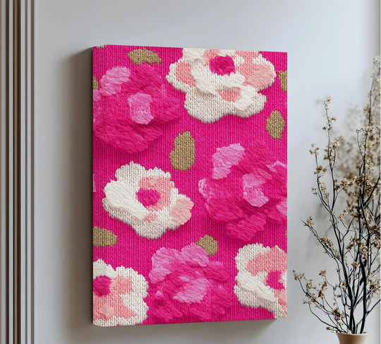 Bold Pink Floral Knit Pattern – Modern Yarn Texture Canvas Print - MyPhotoStation
