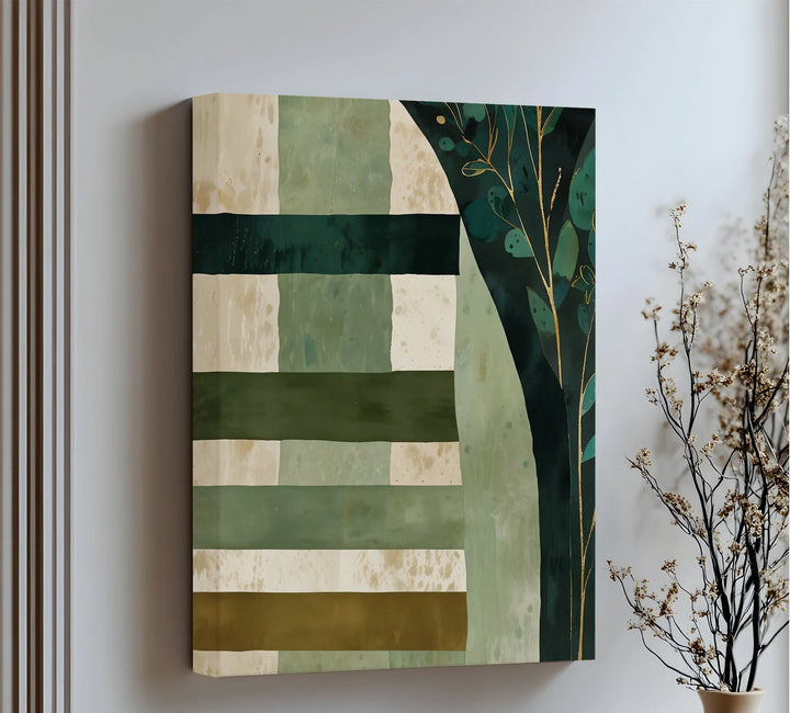 Verdant Tapestry – Botanical Stripe Abstract Canvas Print - MyPhotoStation