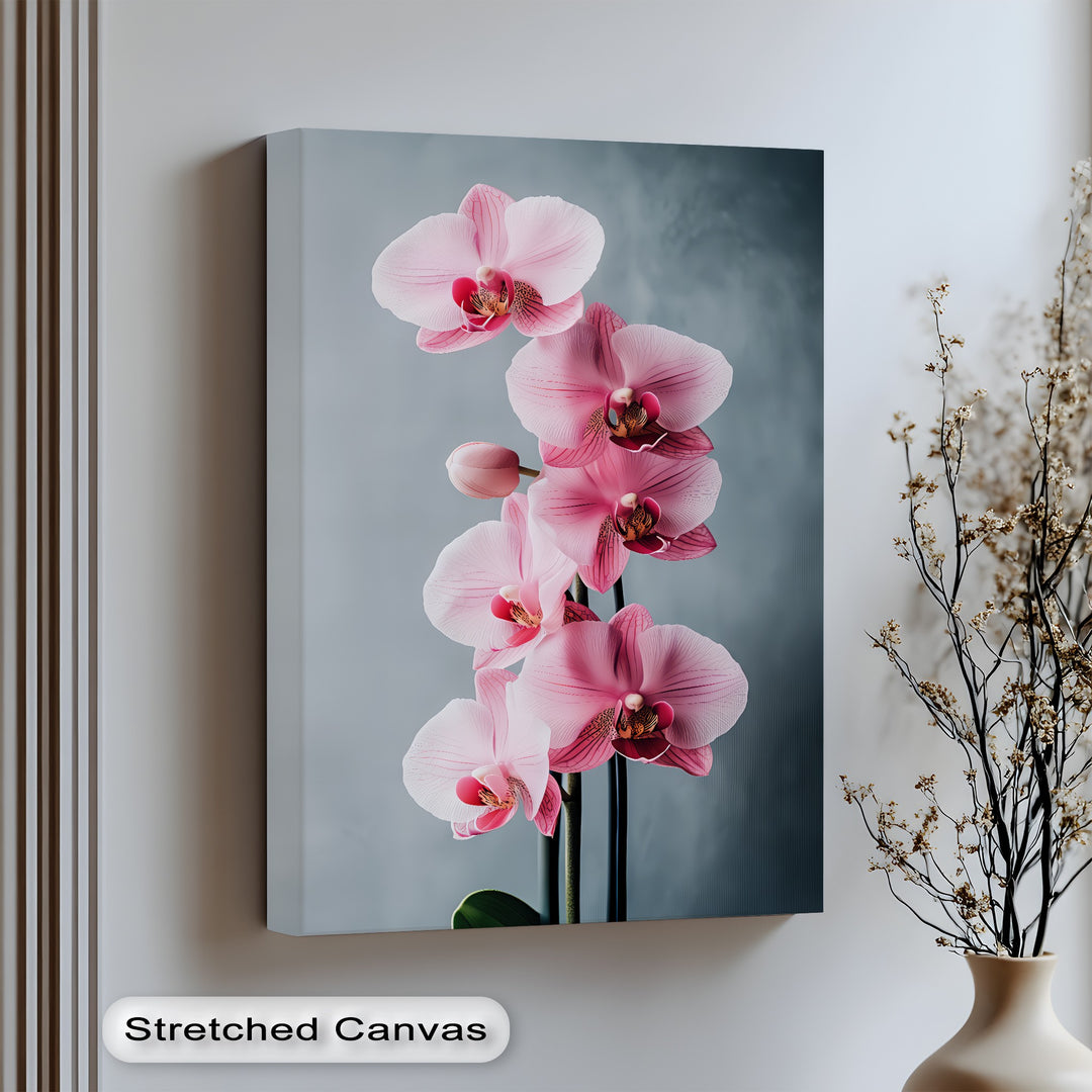 Pink Orchid Elegance – modern floral canvas print for wall decor.

