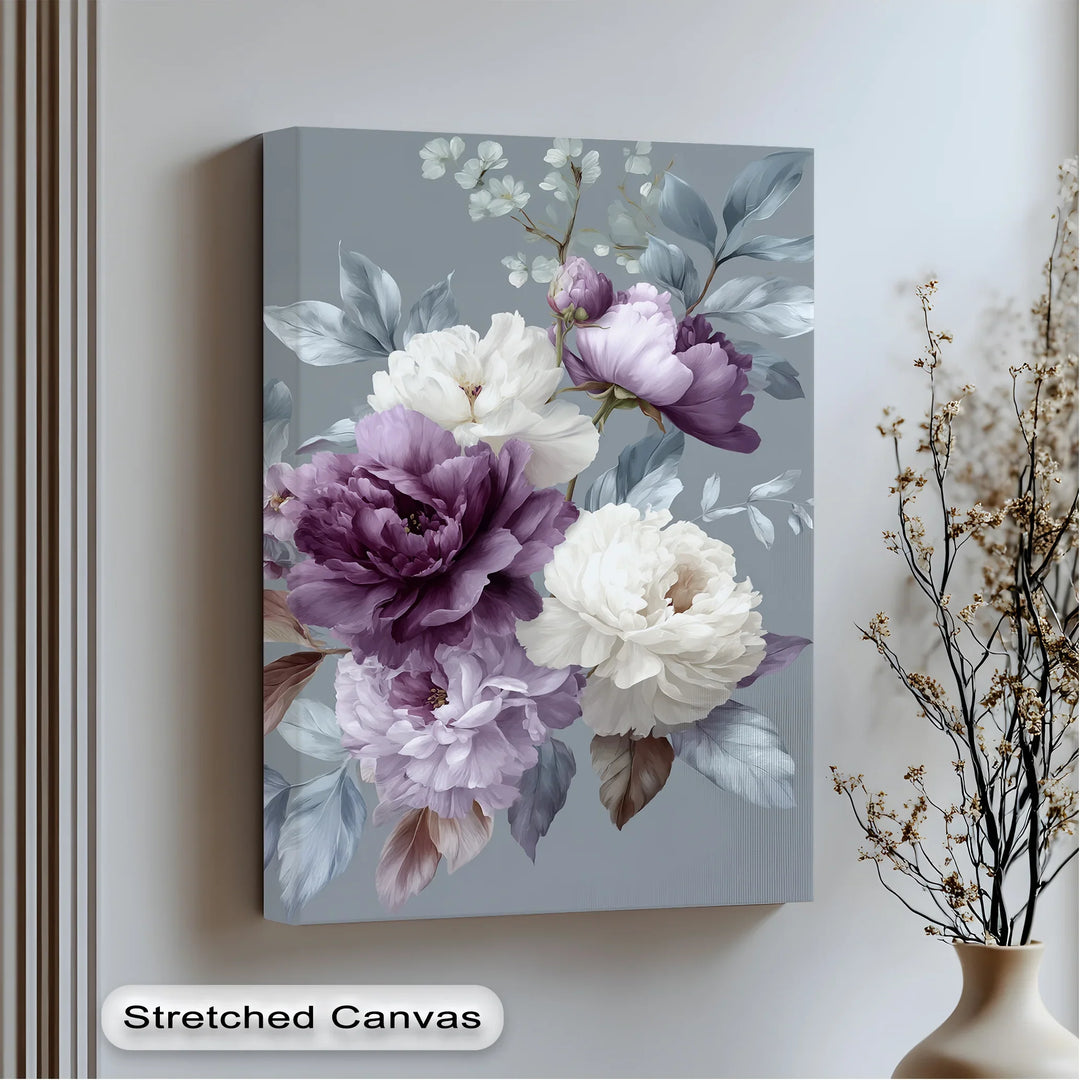 Plum Garden Harmony – Elegant Purple and Ivory Floral Canvas Print - MyPhotoStation