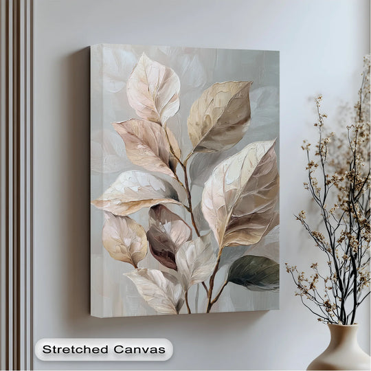 Elegant Earth-Toned Leaves – Neutral Abstract Botanical Canvas Print - MyPhotoStation