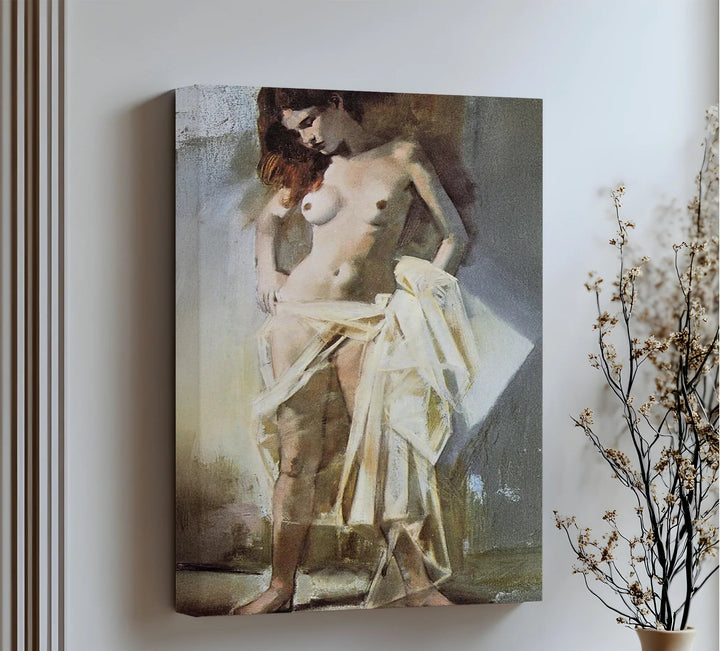 Golden Veil – Classical Nude in Soft Light Canvas Print - MyPhotoStation