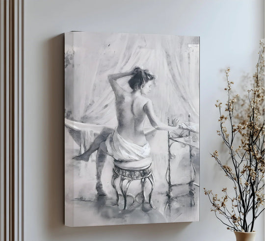 Timeless Elegance – Classical Nude Woman at Vanity Canvas Print - MyPhotoStation