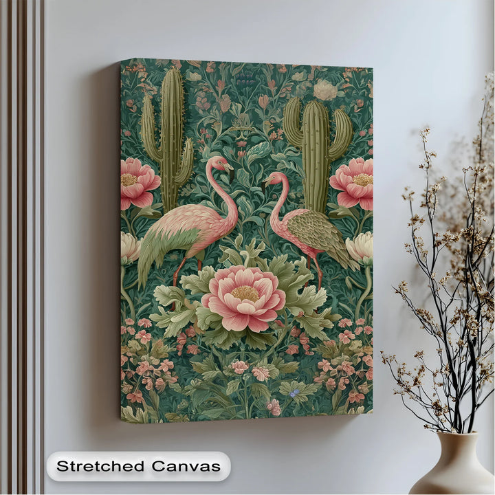 Flamingo Garden in Bloom – Vintage Tropical Canvas Print - MyPhotoStation