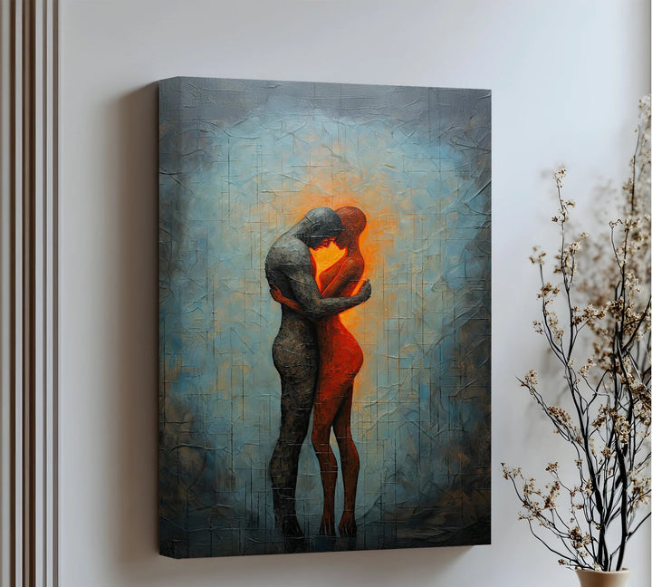 Eternal Embrace – Fiery Lovers in Abstract Passion Canvas Print - MyPhotoStation