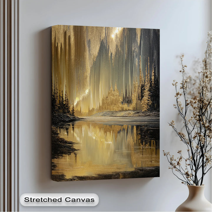 Golden Northern Lights Reflection – Abstract Landscape Canvas Print - MyPhotoStation