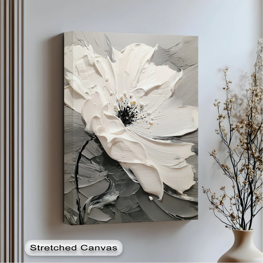 White Bloom in Monochrome – Textured Floral Canvas Print - MyPhotoStation