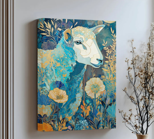 Golden Meadow Sheep – Elegant Blue Animal Blue Canvas Prints - MyPhotoStation