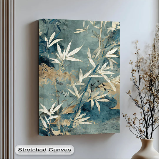 Tranquil Bamboo Forest – Blue and Gold Botanical Canvas Print - MyPhotoStation