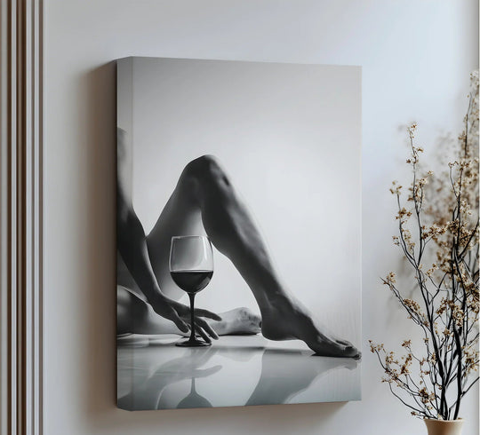 Sensual Balance – Black and White Nude with Wine Glass Canvas Print - MyPhotoStation