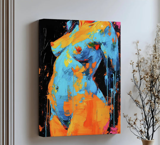 Geometric blocks of color define the abstract nude woman's form in this best canvas prints showcasing the bold femme silhouette with its striking composition.