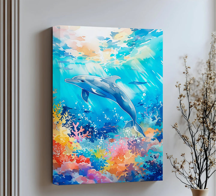 Vibrant Dolphin in Coral Reef – Blue Ocean Canvas Prints - MyPhotoStation