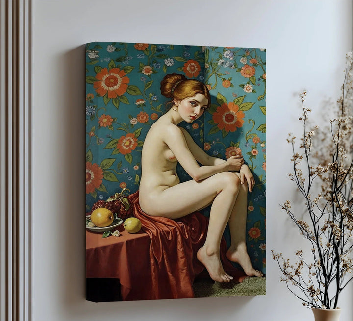 Floral Reverie – Seated Nude with Vintage Erotic Canvas Print - MyPhotoStation