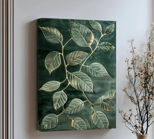 Golden Vein Harmony – Dark Green Leaf Canvas Print - MyPhotoStation