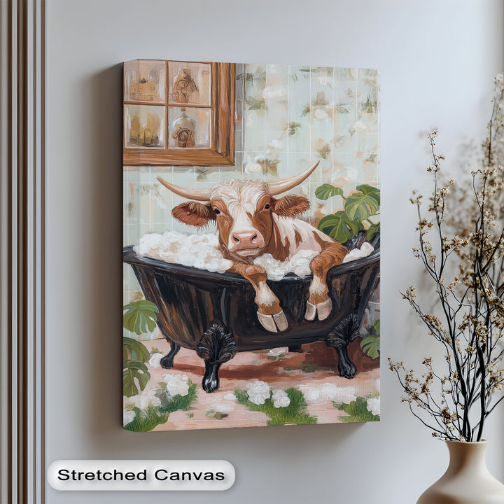 With texture and soft floral tones, this farmhouse bathroom canvas print captures the peaceful countryside spirit in an imaginative and cozy way.

