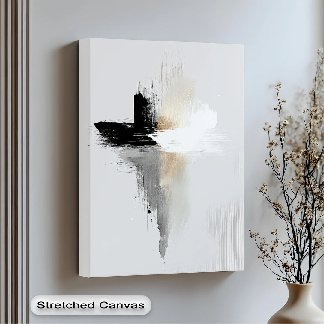 Echo of Stillness – Minimalist Black and White Brushstroke Canvas Print - MyPhotoStation