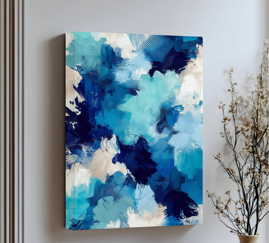 Dynamic cobalt brushwork dominates the best canvas prints in this abstract 'Cobalt Drift' piece, a bold blue statement on canvas.