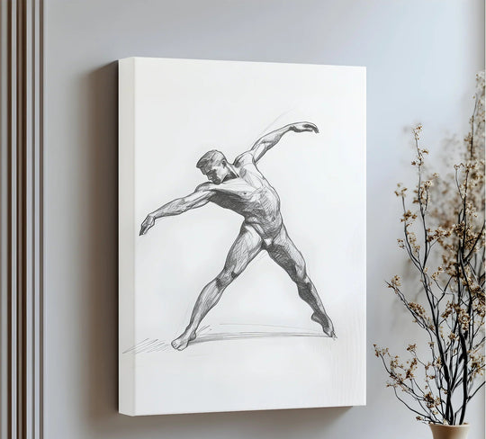 Highlighting the abstract quality, this canvas print uses dynamic shading and bold lines to interpret a male nude figure as a striking framed canvas sketch.